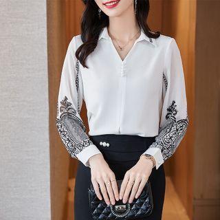 Long-sleeve Print Blouse / Dress Pants / Midi Skirt / Set