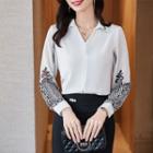 Long-sleeve Print Blouse / Dress Pants / Midi Skirt / Set