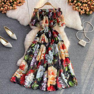 Off Shoulder Floral Print Dress