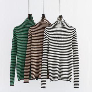 Long Sleeve Turtleneck Striped Knit Top