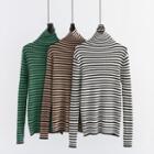Long Sleeve Turtleneck Striped Knit Top