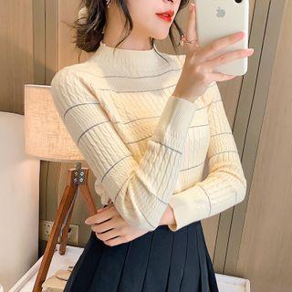 Mock-turtleneck Cable Knit Top