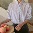Banded-hem Plain / Stripe Crop Shirt