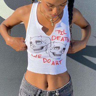 Skull Print Crop Tank Top