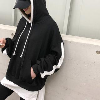 Set: Contrast-trim Kangaroo-pocket Hoodie + Leggings