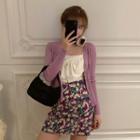 Bow Camisole Top / Light Jacket / Floral Pencil Skirt