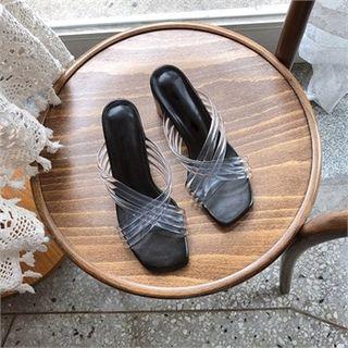 Clear-strap Kitten-heel Mules