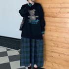 Bear-print Sweater / Plaid Midi A-line Skirt