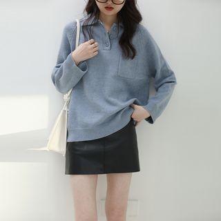 Plain Button-up Pocket Oversize Sweater