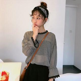 Check Chiffon Long-sleeve Blouse