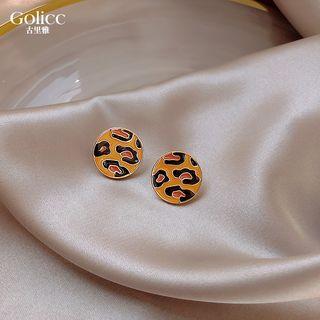 Leopard Print Alloy Disc Earring 1 Pair - Dark Yellow - One Size