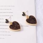 Heart Dangle Earring S925 Silver Needle - 1 Pair - Coffee - One Size