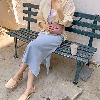 Side-zip Slit-hem Long Denim Skirt