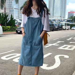 Midi Denim Dungaree Dress Blue - One Size