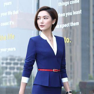 Plain Top / Ruffle Hem Blazer / Dress Pants