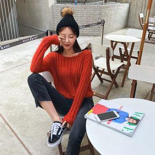 Scoop-neck Ribbed Furry Sweater