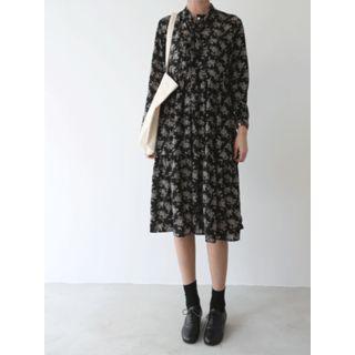 Tie-neck Floral Pattern Midi Shirtdress