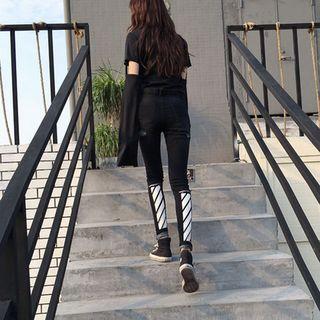 Printed Washed Distressed Skinny Jeans