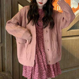 Cardigan / Floral Print Mini A-line Dress