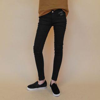 Faux-leather Panel Skinny Pants
