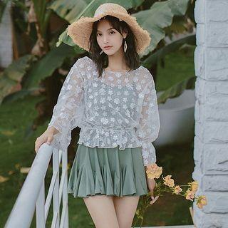Set: Spaghetti Strap Swimdress + Bottom + Lace Cover Up