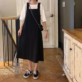 Set: Elbow-sleeve T-shirt + Sleeveless A-line Midi Dress