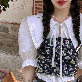 Short-sleeve Shirt / Spaghetti Strap Floral Print Top