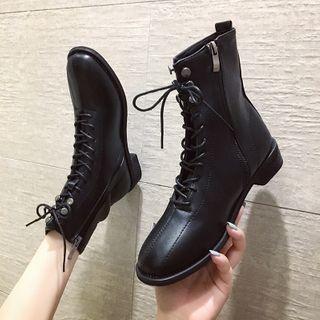 Plain Lace-up Block Heel Short Boots