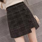 Asymmetric Buttoned Plaid Woolen Pencil Skirt