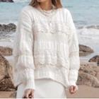 Lace Ruffle Sweater White - One Size