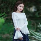 Bell-sleeve Lace Trim Top
