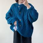 Plain Cable Knit Thick Cardigan