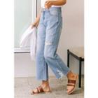 Plus Size - Cropped-hem Distressed Wide-leg Jeans