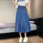 Shirred Midi A-line Skirt Denim Blue - One Size
