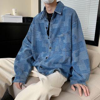 Long Sleeve Pocket Front Check Denim Shirt