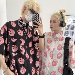 Couple Matching Short-sleeve Heart Print Shirt