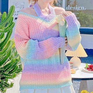 Cold Shoulder Gradient Sweater