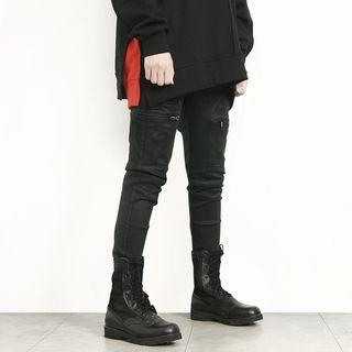 Zip-accent Washed Skinny Jeans