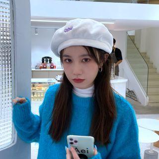 Lettering Embroidered Beret Hat