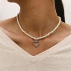Faux Pearl Heart Necklace 54383 - Silver - One Size