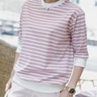 Elbow-sleeve Stripe Sweatshirt