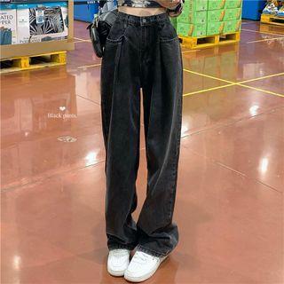 High Waist Wide Leg Jeans / Long-sleeve Off-shoulder Crop Top
