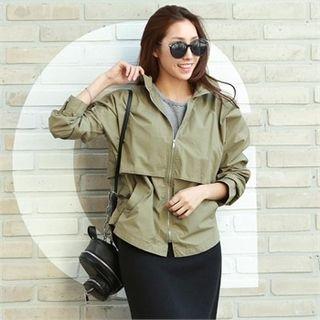 Stand-collar Reglan-sleeve Military Jacket