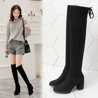 Chunky Heel Bow Back Over-the-knee Boots