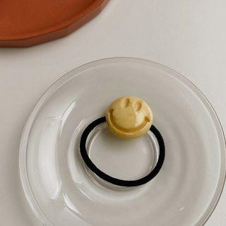 Smiley Wooden Hair Tie 1 Pc - Smiley - Yellow - One Size