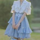 Short-sleeve One-button Bolero Jacket / Spaghetti Strap Mini A-line Dress
