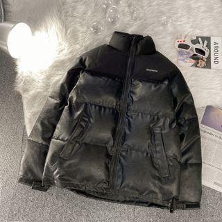 Stand Collar Faux Leather Padding Jacket