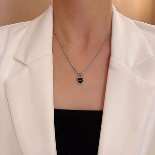 Heart Glaze Pendant Stainless Steel Necklace X817 - Silver - One Size