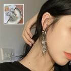 Rhinestone Faux Pearl Tassel Hoop Earring Silver - One Size