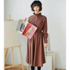 Frill Trim Long-sleeve Faux Suede Dress